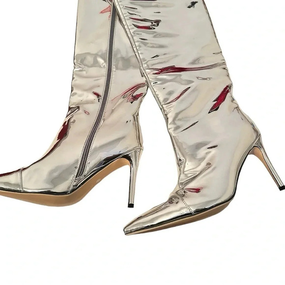 NEW Shoe'N Tale Women's Knee High Boots Pointed Toe Stiletto Party Dress Shoe - Picture 6 of 9